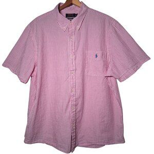 Polo Ralph Lauren Shirt Men XXL Pink Seersucker RL Untucked Fit Preppy Old Money